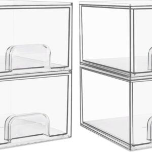 vtopmart 4 pack clear stackable storage drawers – acrylic organizer for bathroom, kitchen & home