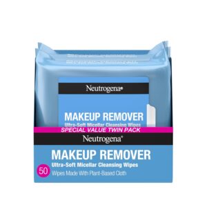 neutrogena makeup remover wipes – 50 count (2 x 25), alcohol free & plant based