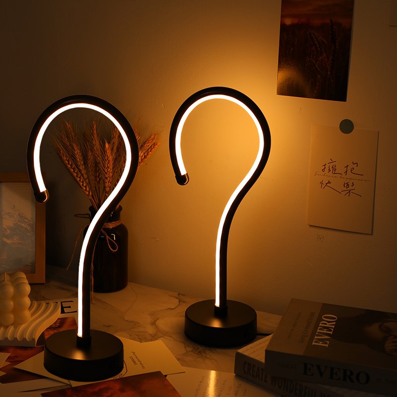 509a474e-1f3a-45bf-95c5-d4036eb0d039.jpg 2PC Creative Question Mark Shape Table Lamp, USB Three-color Dimming Desktop Decoration Table Lamp