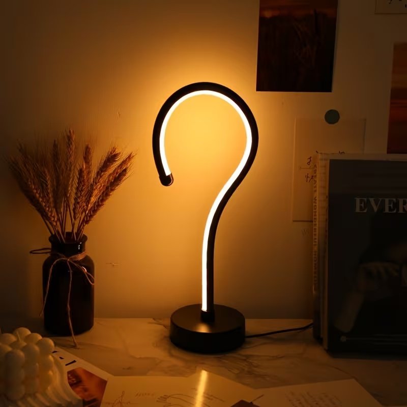 8be2d9f1-fb2d-4ea8-a474-7db981e45e8c.jpg 2PC Creative Question Mark Shape Table Lamp, USB Three-color Dimming Desktop Decoration Table Lamp - Image 3